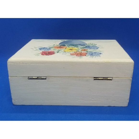 Hand Painted Wood Hinged Lined Trinket Box Flower Pot Artist Signed - Picture 5 of 8